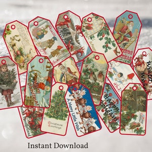 Vintage Christmas Digital Tags Cards Labels Digital Collage Sheets Christmas Cards ACEO Christmas Images Instant Digital Download Journaling