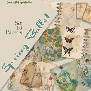 Spring Ballet junk journal kit, printable journal kit, diy junk journal, journal pages,Collage Sheet, Scrapbook digital, journal pack,Diario