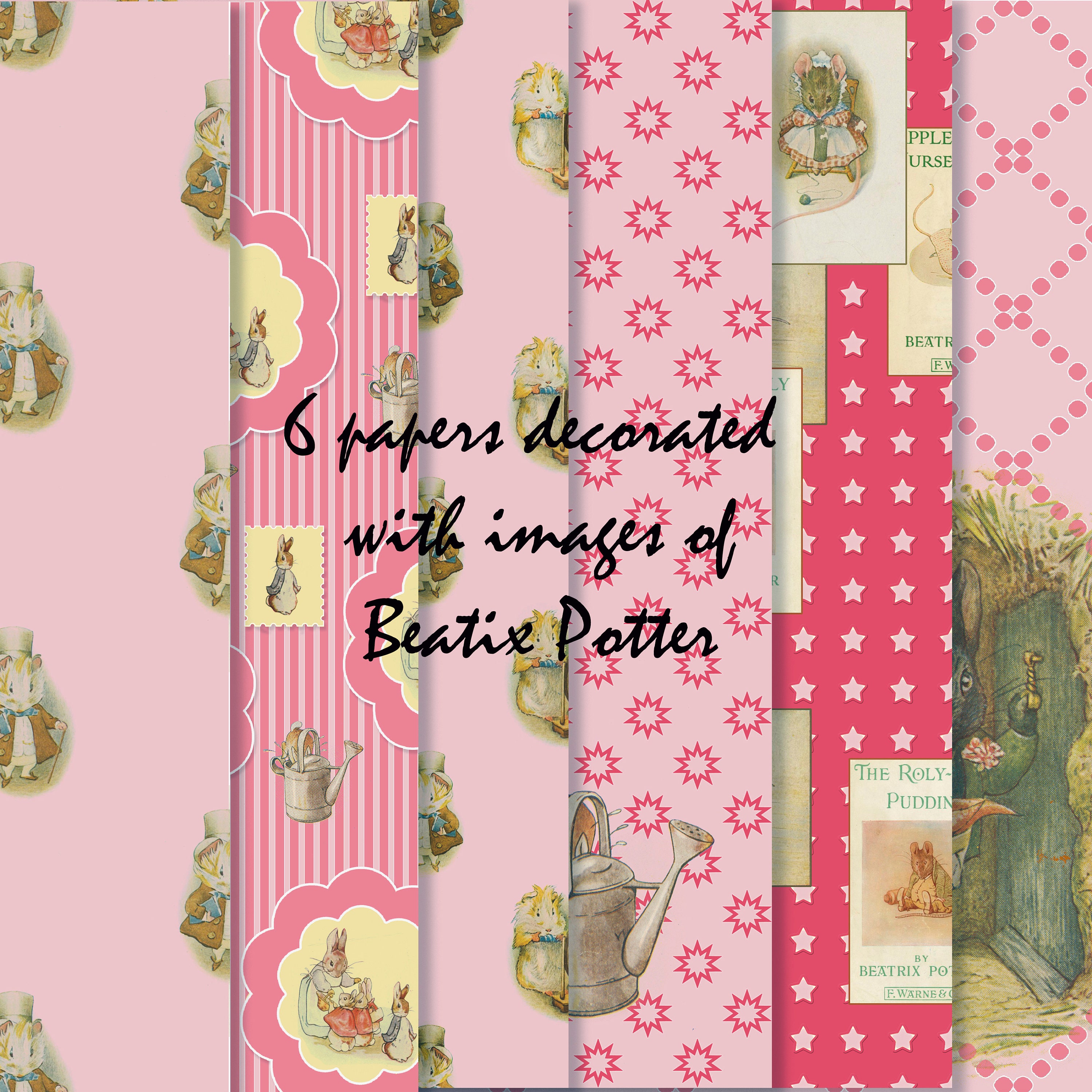 PINK Beatrix Potter Papers Kit Printable Kit seamless - Etsy