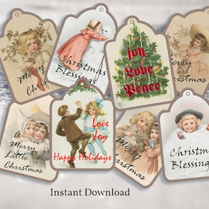 Vintage Christmas Digital Tags Cards Labels Digital Collage Sheets Christmas Cards ACEO Christmas Images Instant Digital Download Journaling
