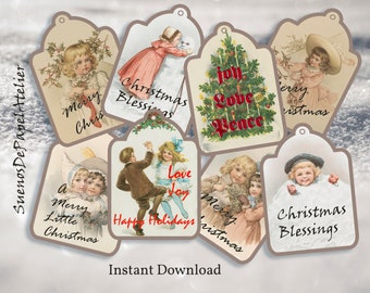 Vintage Christmas Digital Tags Cards Labels Digital Collage Sheets Christmas Cards ACEO Christmas Images Instant Digital Download Journaling