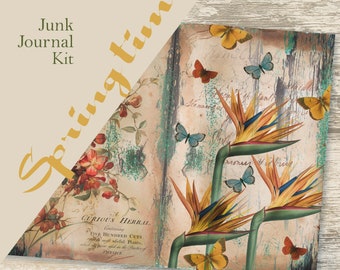 Springtime junk journal kit, printable journal kit, diy junk journal, journal pages,Collage Sheet, Scrapbook digital, journal pack, DIY kit,