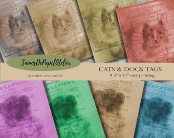 Cat and Dog Cards 2.3 x 3 inch printable paper crafting diy junk journal instant download digital download digital collage