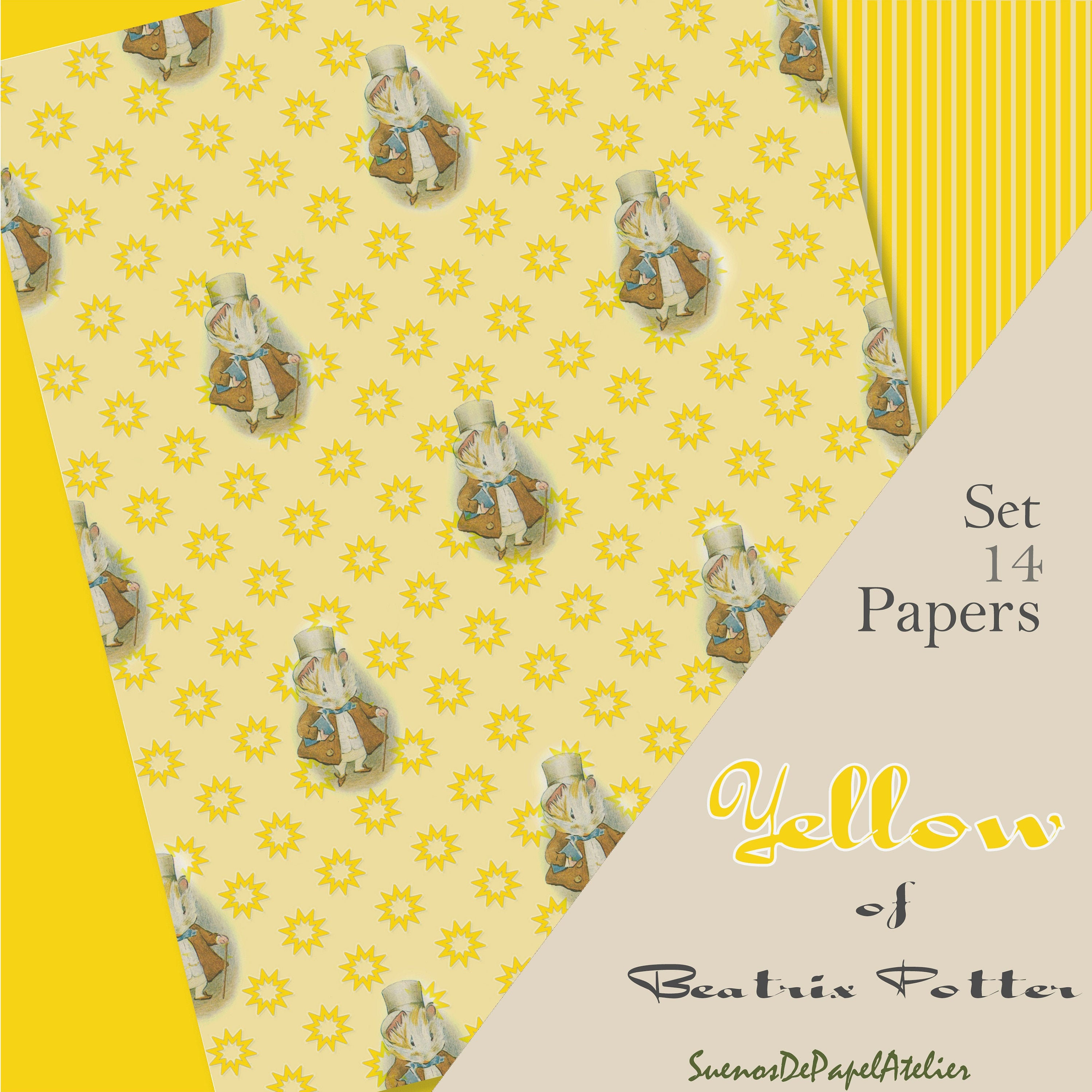 Yellow Beatrix Potter Papers Kit, Printable Kit, ,seamless Patterns ...
