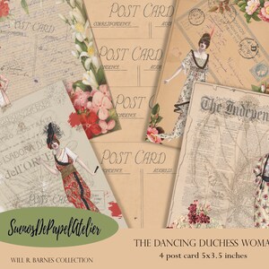 Fashion postcard 3.5x5 inches printable. Front and back postcard. Instant download. 4 tarjetas postales anverso y reverso descarga inmediata