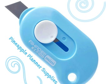 Blue Retractable Washi Tape Cutter Paper Craft Knife Blade Safety Clip Pocket Size Planner Tools Accessories Small Cute Unique Gift Wrapped