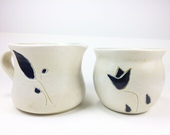 Vintage keramische set suikerpot en creamer - Made in Japan - Minimalistisch design - Vintage keuken