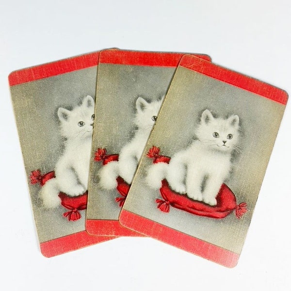 Vtg Cat Playing Cards - Set of 3 - Vintage Cards, Vintage Cat Cards, Scrapbooking Ephemera, Card Ephemera, Junk Journal, Trading, Swap