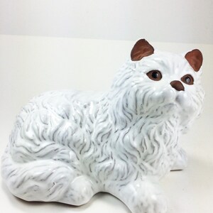 Vtg Large Ceramic Cat - Terracotta Cat, Kitty, Kitten - Vintage Cat Figurine - Mid Century Ceramic Art - White Cat Shelf Ornament