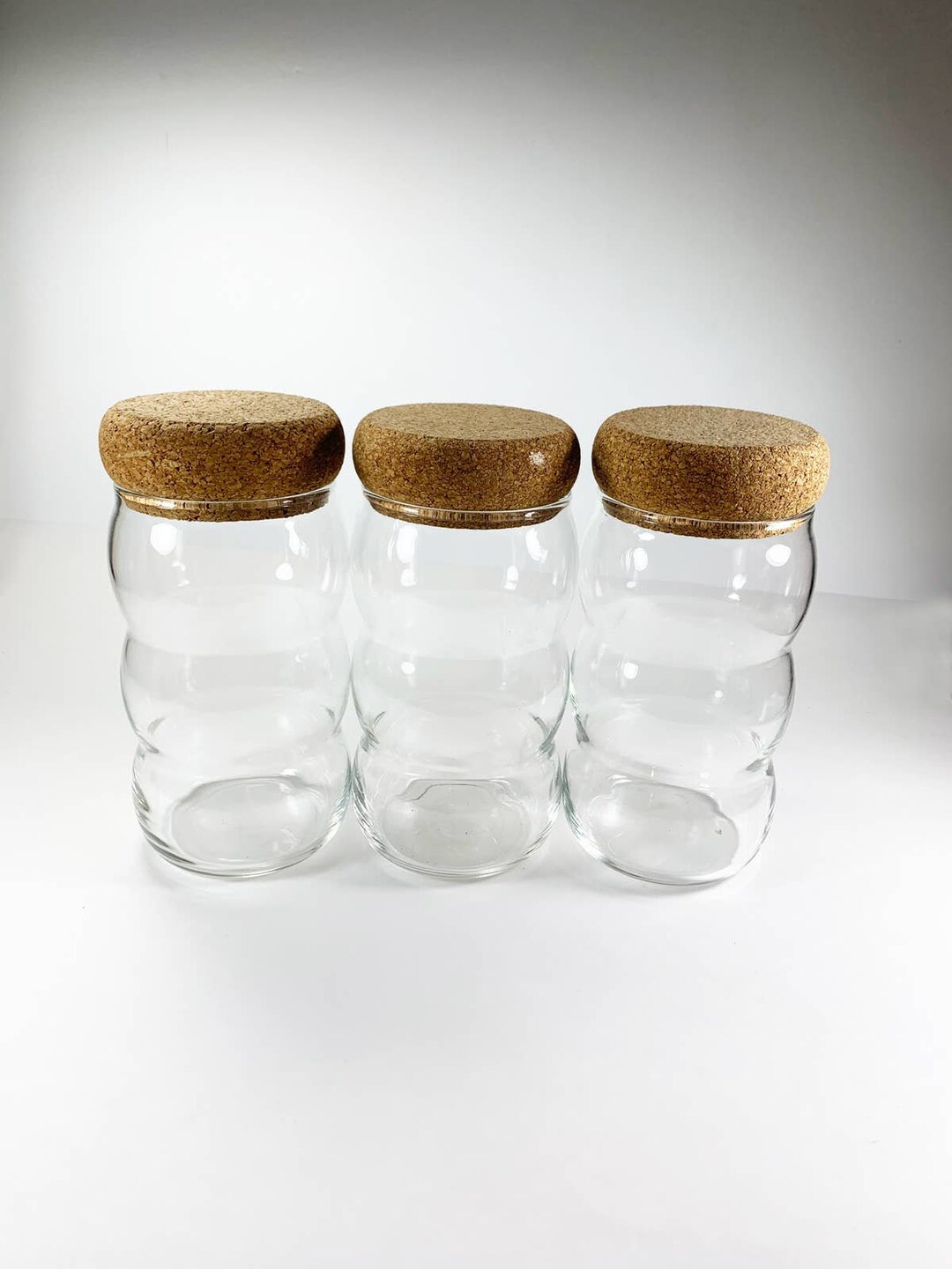 Lrg Mid Century Glass Jars Cork Lid Jars Apothecary Boho Etsy