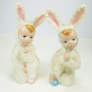 2 Holland Mold Bunny Kids with a Secret - Vintage Ceramic Kids in Costume - Kitsch - Retro Bunny Suits - Mid Century