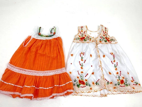 2 Vtg Toddler Girls Smocked Embroidered Dress 2T … - image 1