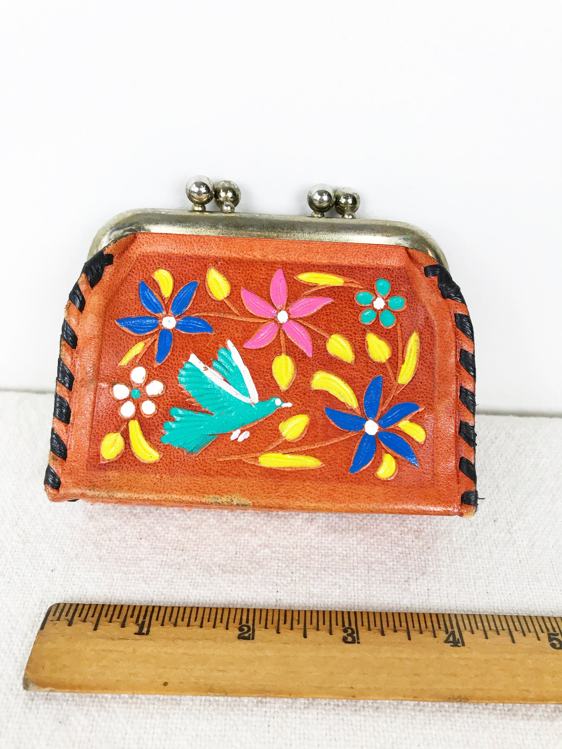 Vtg Coin Purse Hand Painted Leather Change Purse Leather - Etsy