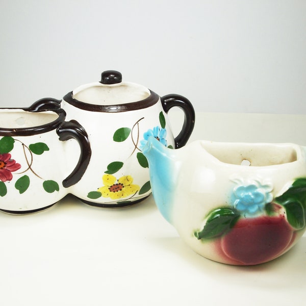 Vintage Teapot and Cup Wall Pockets - Wall Planters - Ceramic Tea Pots - Indoor Outdoor Wall Planters