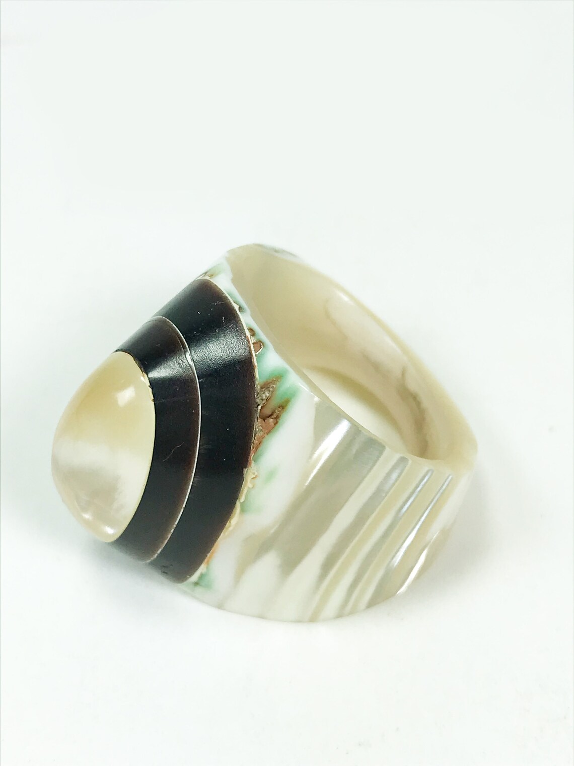 Vtg Carved Shell Rings Seashell Jewelry Oval Ring with Wide Etsy
