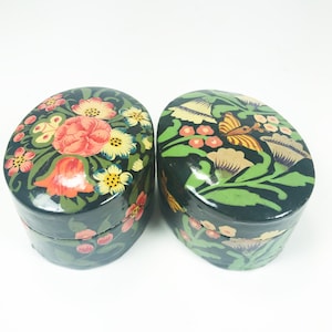 Hand Painted Jewelry Boxes, Floral Trinket Boxes, Folk Art, Vintage Lacquered Box, Flowers, Vintage Jewelry Box, Made in India, Paper Mache