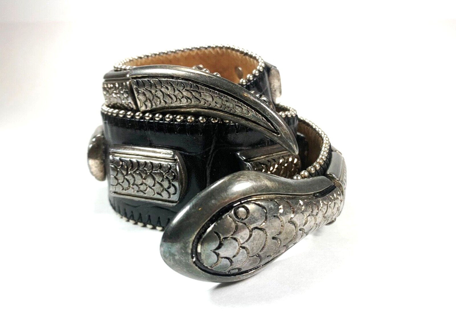 Vtg Leather Streets Ahead Viper Belt Black Italian  display picture 2