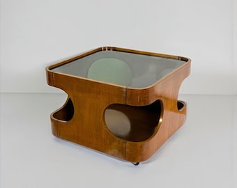 Space Age Couchtisch Geschwungenes Holz Rauchglas