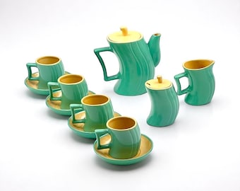 Memphis Naj Oleari Tea Set: 1980s Iosa Ghini Ceramic Coffee Service, New Old Stock