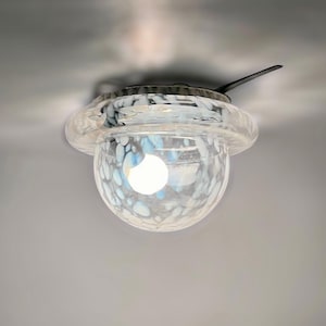 Vintage 1960s UFO Lamp: Space-Age Spotted Glass Flush Mount Light