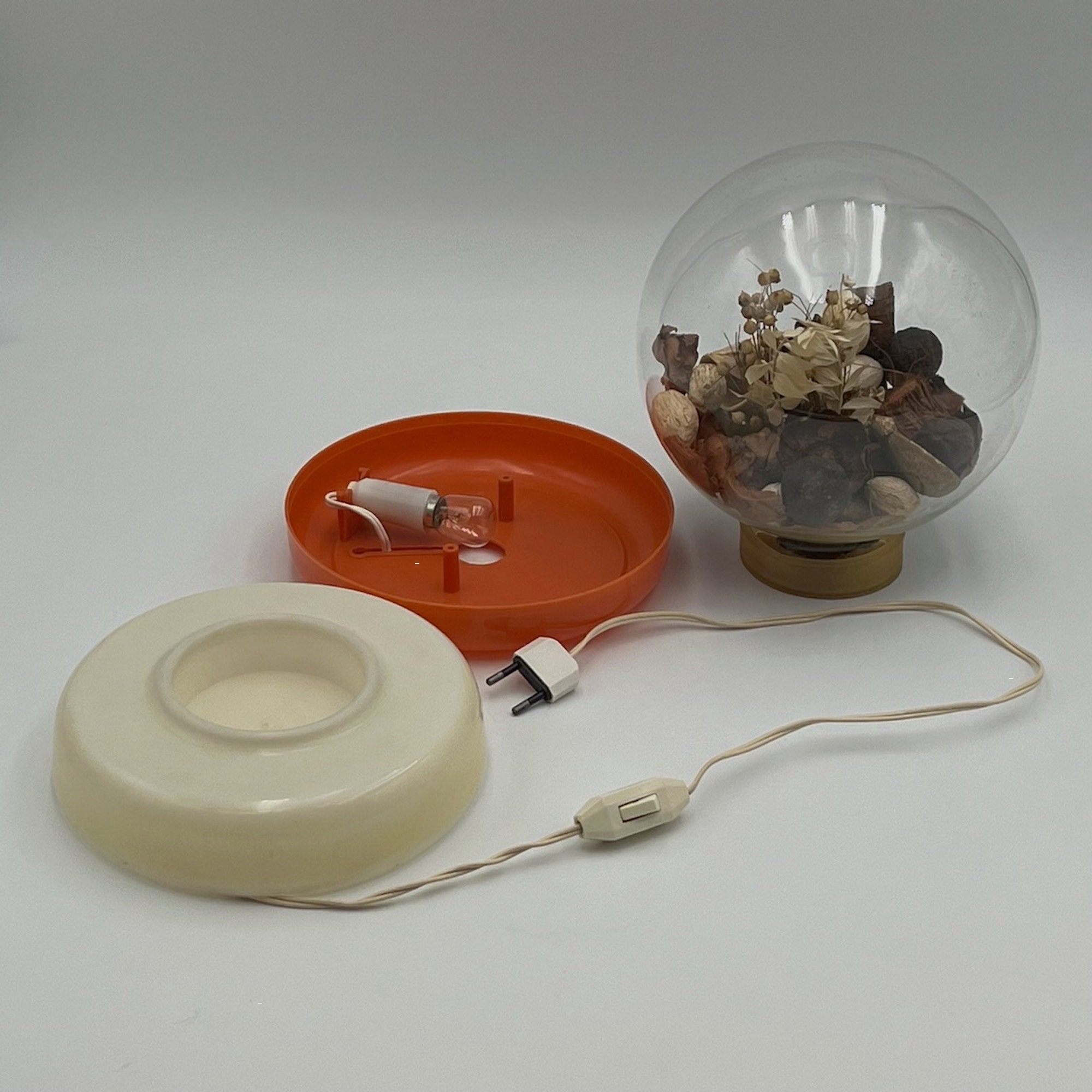 Unique UFO Space Age Glass Bowl Lamp 60s 70s Atomic Era Lamp Orange Ambient Light Flower Decor