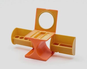 Vintage 70s Space Age Vanity Box: Salmon & Cream Plastic Beauty Organizer