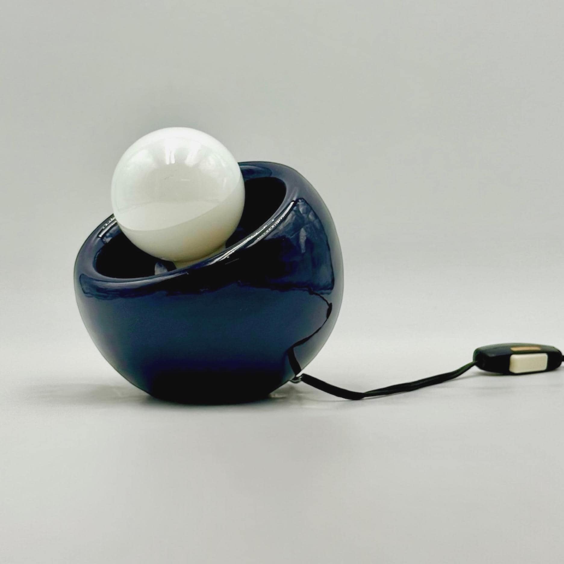 Blue Ceramic Table Lamp 1970s Italian Bedside Light Sculptural