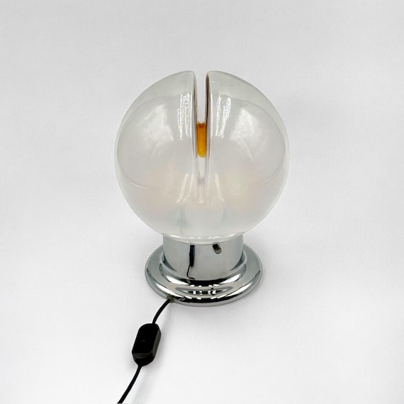 1970s Italian Glass Table Lamp, Chrome & Orange Space Age Lighting