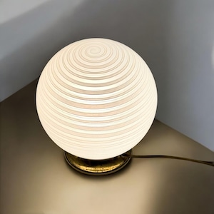 Vintage Table Lamp with Swirl Glass Globe from 1970s Italy - Handcrafted Glass with Brass Base, Gift Idea