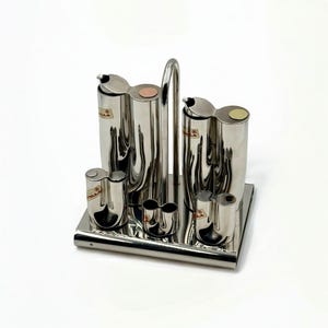 Italian Modern Design Condiment Set in Polished Stainless Steel by Stella, 1970s