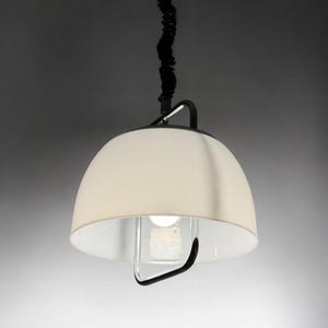 Large 70s Harvey Guzzini Hanging Lamp in Chrome Metal and White Methacrylate