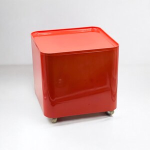 Vintage rode tafel uit de jaren 70 DIME van Marcello Siard voor Longato - Serveerwagen / opslagcontainer - Space Age-meubels gemaakt in Italië