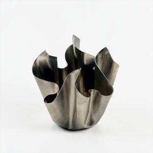 Brutalist Metal Vase Handmade Italy 1970s Sculptural Silver Object