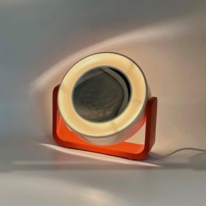 Vintage 1960s Space Age Illuminated Mirror - Allibert Orange Base