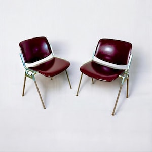 Vintage Piretti Office Chairs: Burgundy Leather, Italian Design, 1980s Set