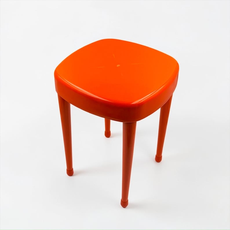 1970s French Orange Vanity Mirror Shelf Stool Modular Set image 4