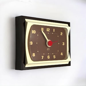 Vintage Japy Clock: 70s Retro Brown Cream Space Age Decor