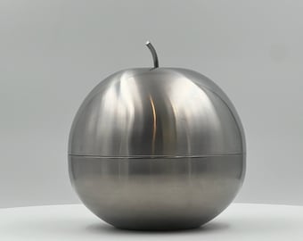 Modernist Apple-shaped Centerpiece Morinox - Brushed Stainless Steel Jar - Lino Sabatini Fleuron Christofle Style 1970s