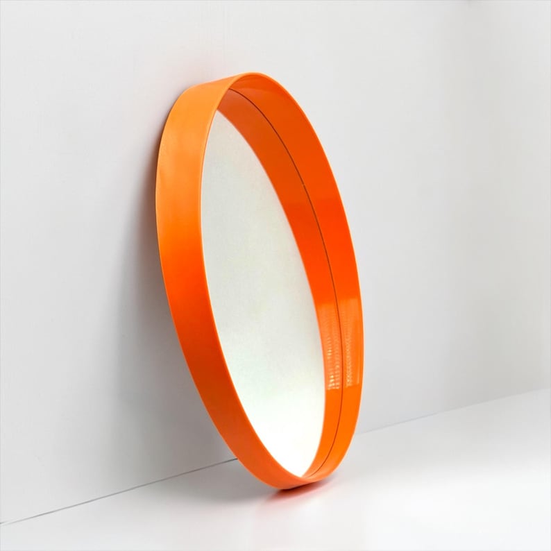 1970s French Orange Vanity Mirror Shelf Stool Modular Set image 7