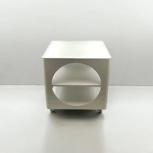 Space Age Side Table: 1970s White Plastic with Cutouts
