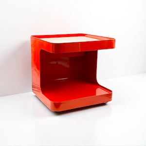 Rode barwagen uit de jaren 70 van M. Siard – Italiaanse ruimtetijdperk-trolley – vintage plastic ontwerp van Longato – borreltafel of nachtkastje
