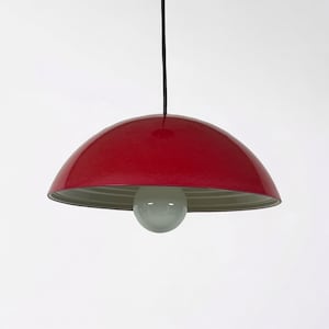 Iconic Elio Martinelli ‘Coupe 1835’ Big Hanging Lamp - Vintage 70s Design - Glossy Red Hue Pendant Light Made in Italy