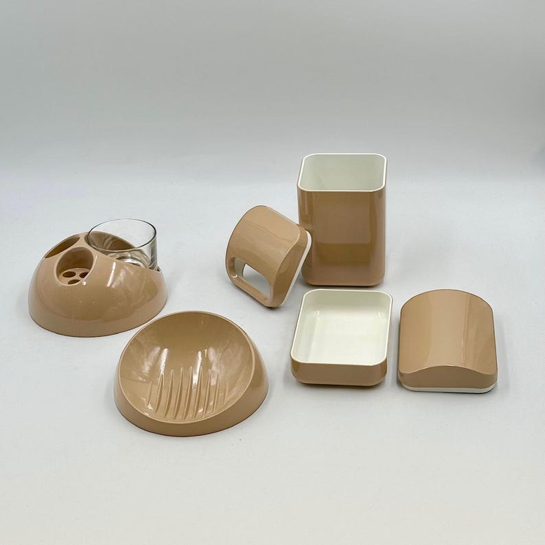 Vintage 1970s Gedy Bathroom Set Taupe ABS by Makio Hasuike Italian Design image 17