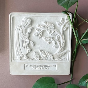 Antiqued Saint Francis Plaque Recovery Nature Concrete