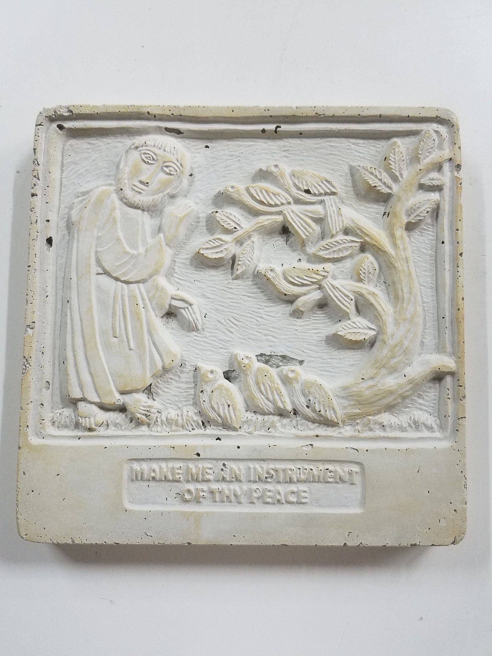 St. Francis Plaque - Travertine Look