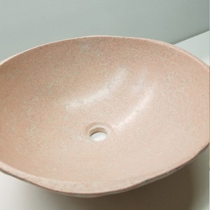 Concrete Round Bathroom Vessel Sink Hand Sculpted Pink