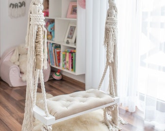 Balançoire GRANDE OhSwing 70x25 - Beige Glamour. Pour les enfants! Balançoire pour les enfants. Huśtawka dla dzieci! Balançoire Boho, douche nuptiale, anniversaire, HOME SWING