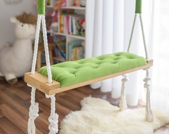 Stylish OAK swing XLARGE 90 CM on ropes for children and adults, home wood, cotton rope, wedding decoration, boho, perfect as a gift, props
