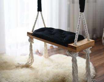 Stylish OAK black swing small 50 CM on ropes for children and adults ! - OhSwing