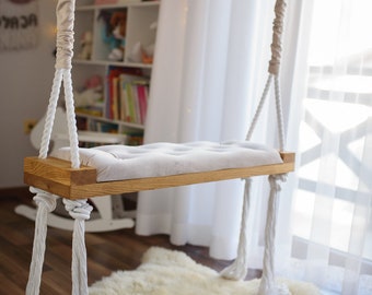 Stylish OAK swing XLARGE 90 cm on ropes for children and adults! - OhSwing